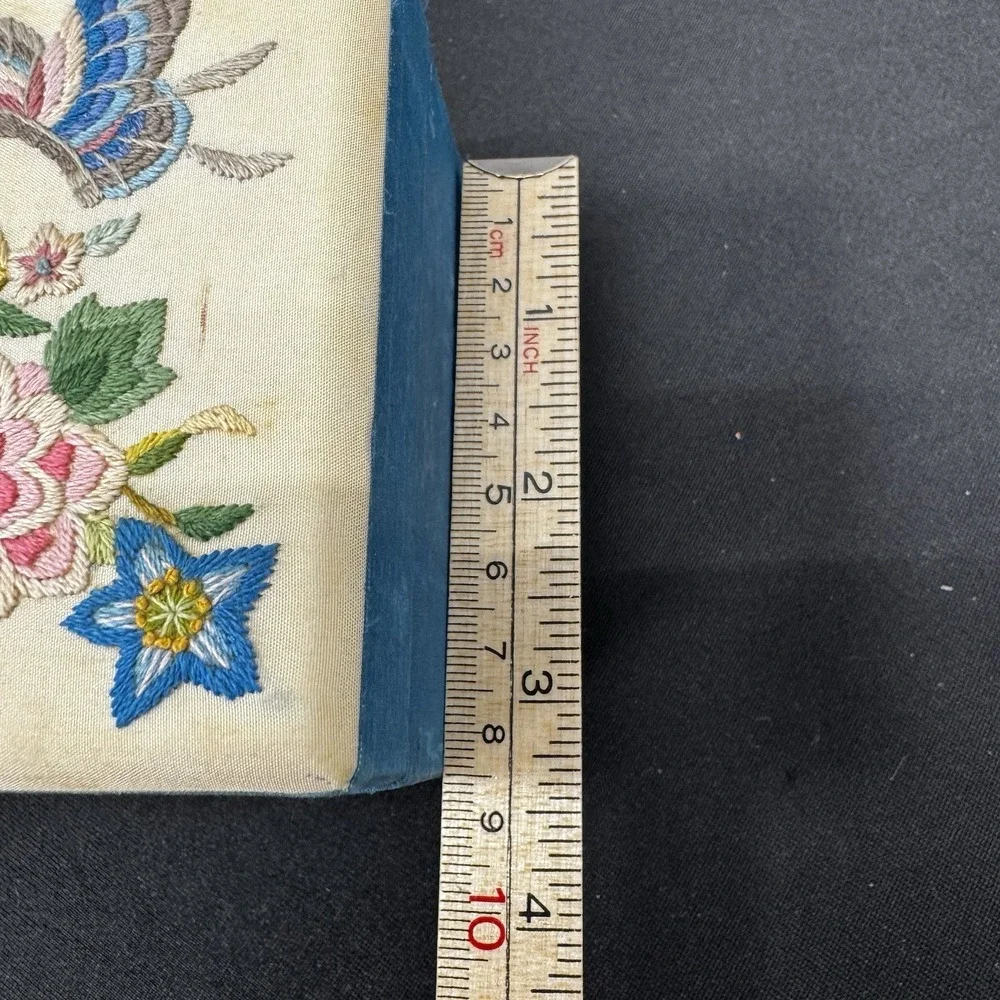 Vintage Fabric With Floral And Butterfly‎ Embroidery Musical Jewelry Box